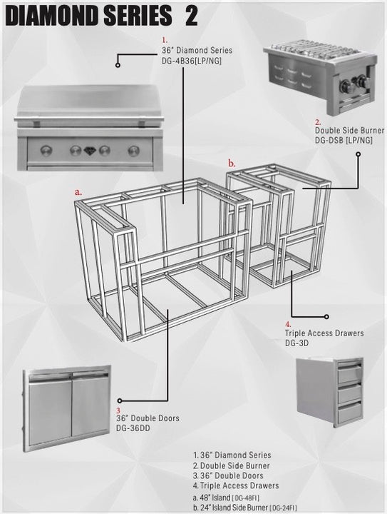 Diamond Grills Outdoor Kitchen Kit No. 2 - With Side Burner Modular Built In Grill BBQ Island