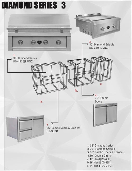 Diamond Grills Outdoor Kitchen Kit No. 3 - With Outdoor Griddle Modular Built In Grill BBQ Island Kit