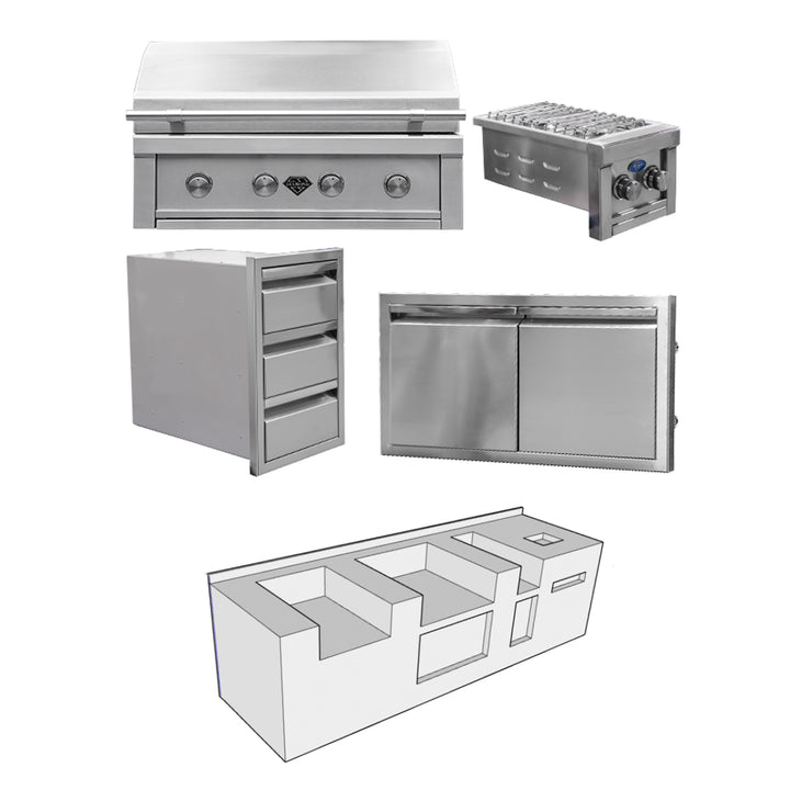 Diamond Grills Outdoor Kitchen Kit No. 2 - With Side Burner Modular Built In Grill BBQ Island