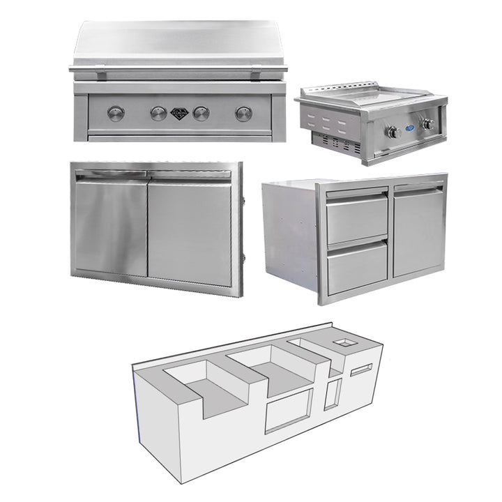 Diamond Grills Outdoor Kitchen Kit No. 3 - With Outdoor Griddle Modular Built In Grill BBQ Island Kit
