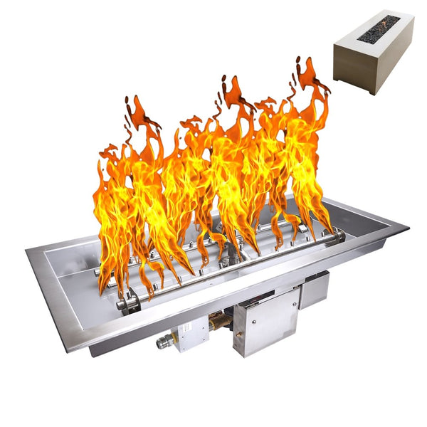 HPC Fire Torpedo Gas Fire Pit Burner Rectangle Insert Kit H-Burner 120 VAC Bluetooth