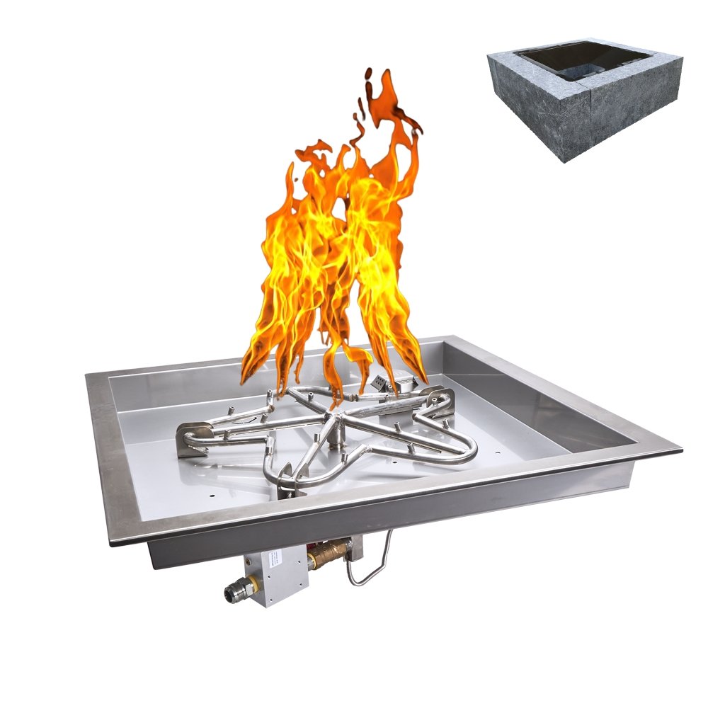 HPC Fire Torpedo Gas Fire Pit Burner Square Bowl Insert 120 VAC Blueto