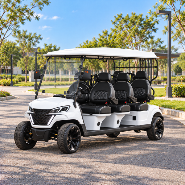 Signal White 6 Forward Golf Cart With Black Seats - 48V Non-Lifted Golf Cart LSV