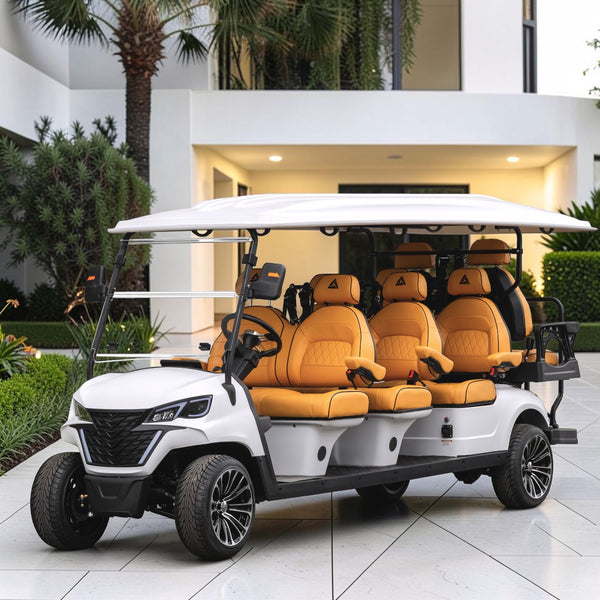 Signal White 8 Seater Golf Cart With Camel Seats - 48V Golf Cart LSV