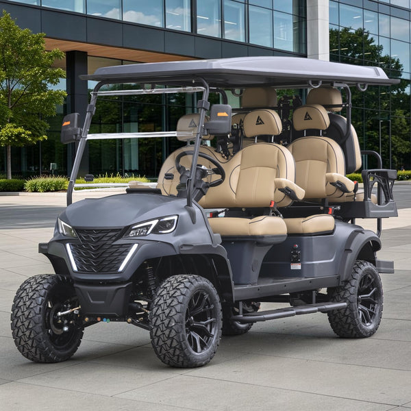 Matte Black grey 6 Seater With Beige Seats - 206ah Extended Range Lifted Golf Cart