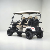 Oyster White 4 Forward Golf Cart With Beige Seats - 206ah Extended Range Golf Cart LSV Lifted