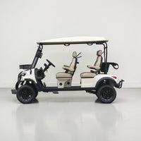 Oyster White 4 Forward Golf Cart With Beige Seats - 206ah Extended Range Golf Cart LSV Lifted