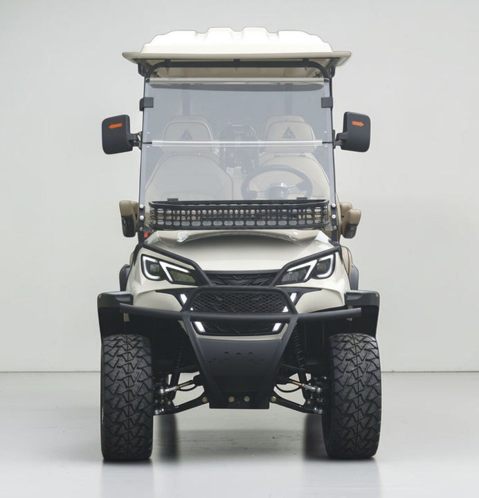 Oyster White 4 Forward Golf Cart With Beige Seats - 206ah Extended Range Golf Cart LSV Lifted