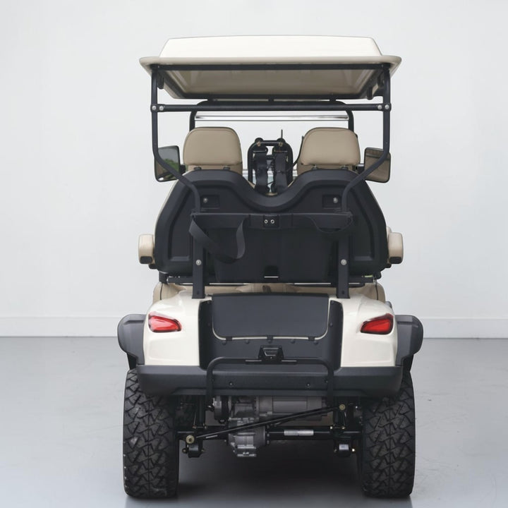 Oyster White 4 Forward Golf Cart With Beige Seats - 206ah Extended Range Golf Cart LSV Lifted
