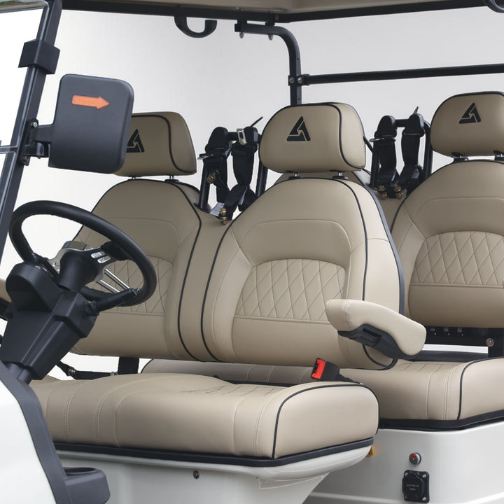 Oyster White 4 Forward Golf Cart With Beige Seats - 206ah Extended Range Golf Cart LSV Lifted