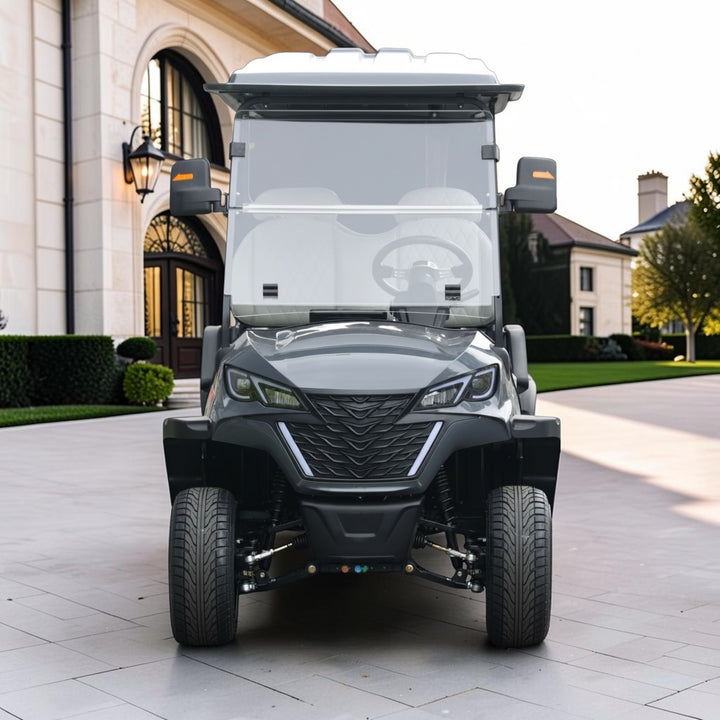 Black Grey 4 Forward Golf Cart With Medium Grey Seats - 48v Lithium Electric LSV Lifted