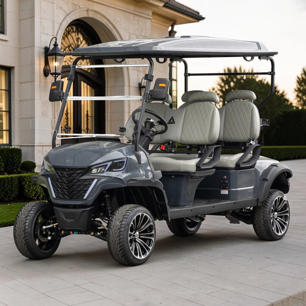 Black Grey 4 Forward Golf Cart With Medium Grey Seats - 48v Lithium Electric LSV Lifted