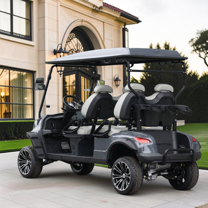 Black Grey 4 Forward Golf Cart With Medium Grey Seats - 48v Lithium Electric LSV Lifted