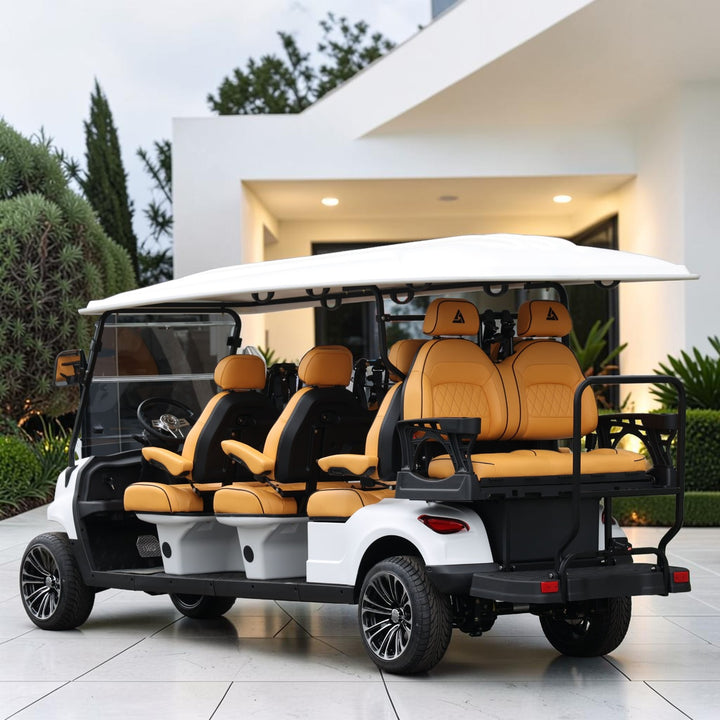 Signal White 8 Seater Golf Cart With Camel Seats - 48V Golf Cart LSV