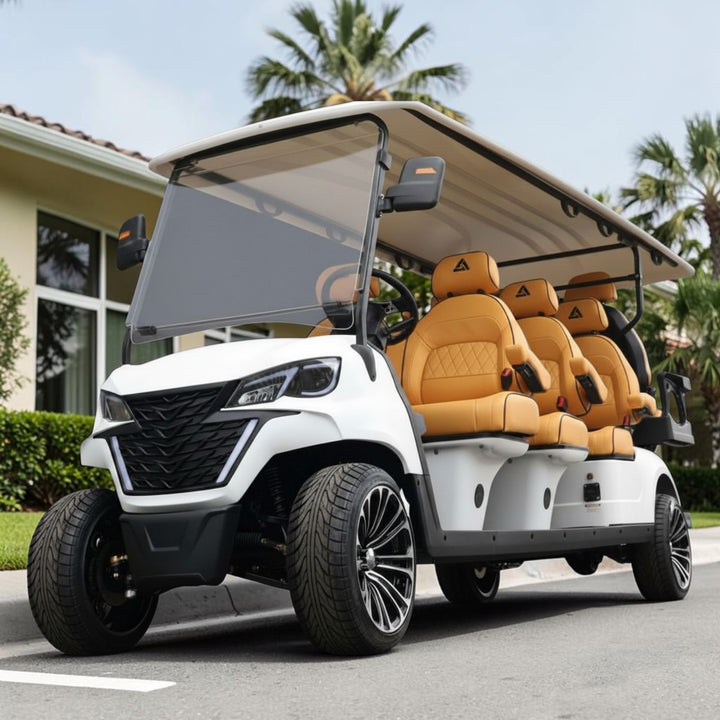 Signal White 8 Seater Golf Cart With Camel Seats - 48V Golf Cart LSV