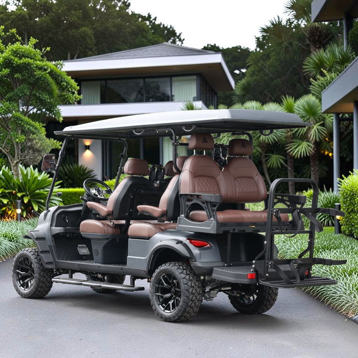 Black Grey 6 Seater Golf Cart With Dark Brown Seats - 48V Lifted Golf Cart LSV