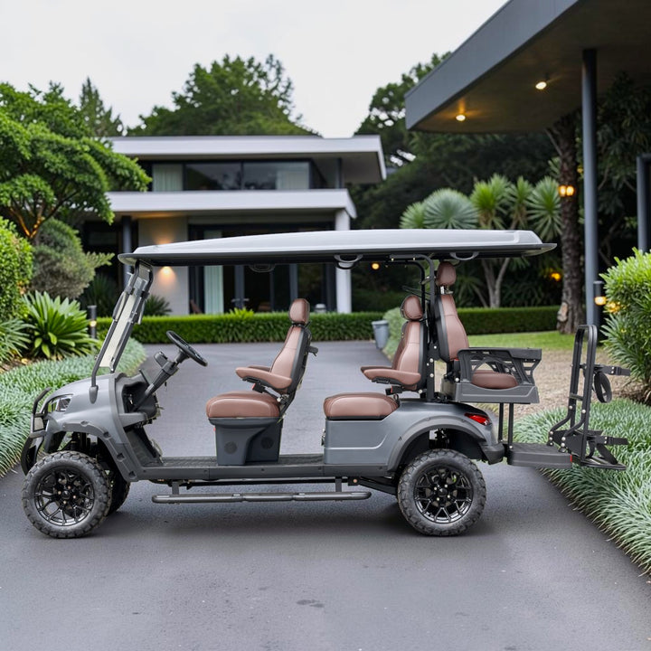Black Grey 6 Seater Golf Cart With Dark Brown Seats - 48V Lifted Golf Cart LSV