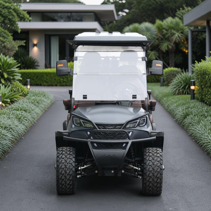 Black Grey 6 Seater Golf Cart With Dark Brown Seats - 48V Lifted Golf Cart LSV