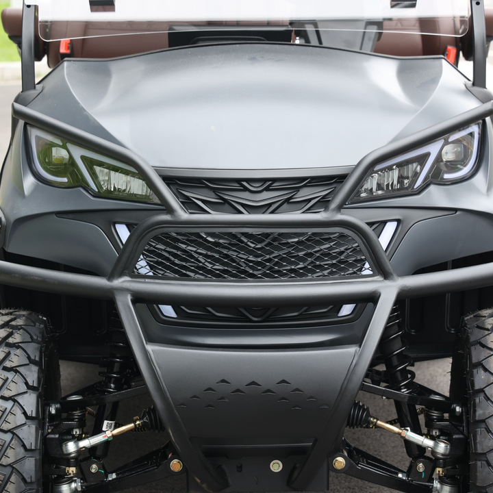 Black Grey 6 Seater Golf Cart With Dark Brown Seats - 48V Lifted Golf Cart LSV