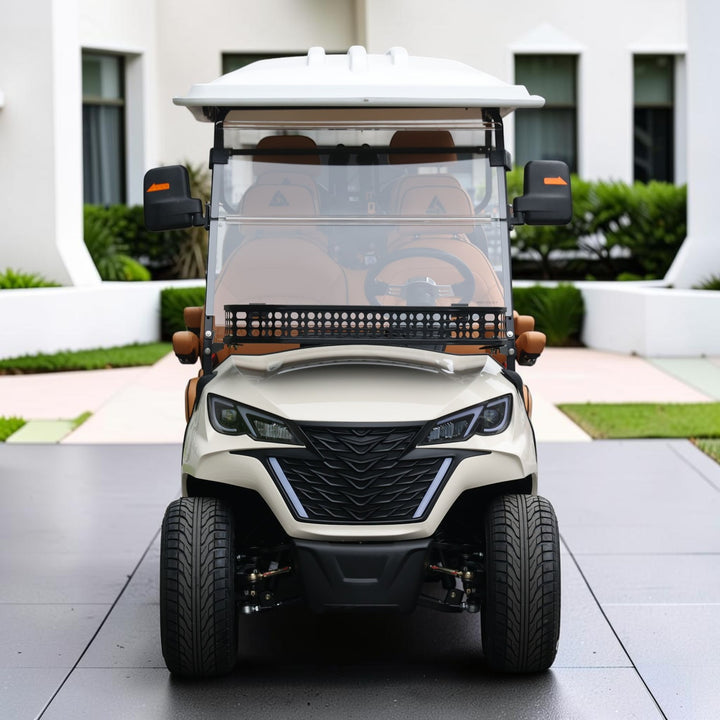 Oyster White 8 Seater Golf Cart With Saddle Seats - 206ah Extended Range Golf Cart LSV