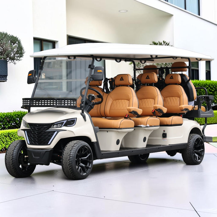 Oyster White 8 Seater Golf Cart With Saddle Seats - 206ah Extended Range Golf Cart LSV