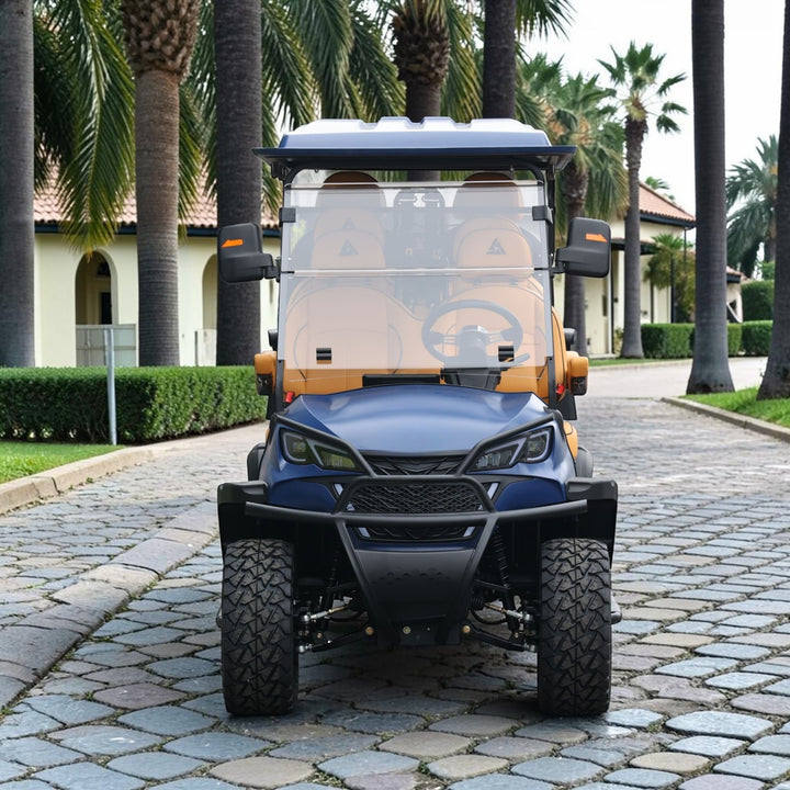 Sapphire Blue 6 Seater Golf Cart With Camel Seats - 48V Lifted Golf Cart LSV