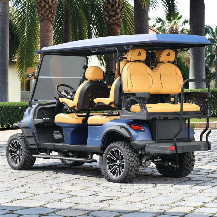 Sapphire Blue 6 Seater Golf Cart With Camel Seats - 48V Lifted Golf Cart LSV