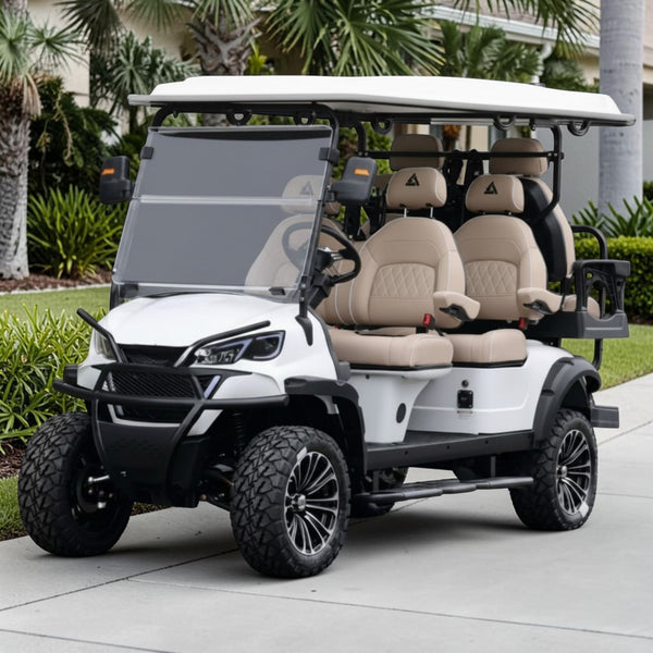 Signal White 6 Seater Golf Cart With Tan Seats - 206Ah Extended Range Golf Cart LSV