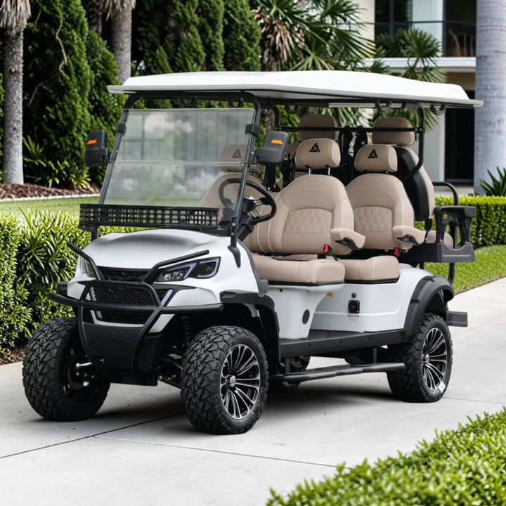 Signal White 6 Seater Golf Cart With Tan Seats - 206Ah Extended Range Golf Cart LSV