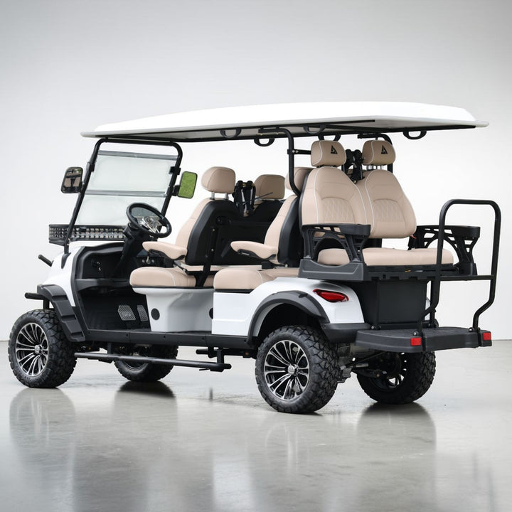 Signal White 6 Seater Golf Cart With Tan Seats - 206Ah Extended Range Golf Cart LSV