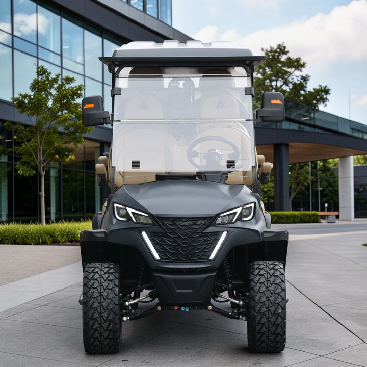 Matte Black grey 6 Seater With Beige Seats - 206ah Extended Range Lifted Golf Cart