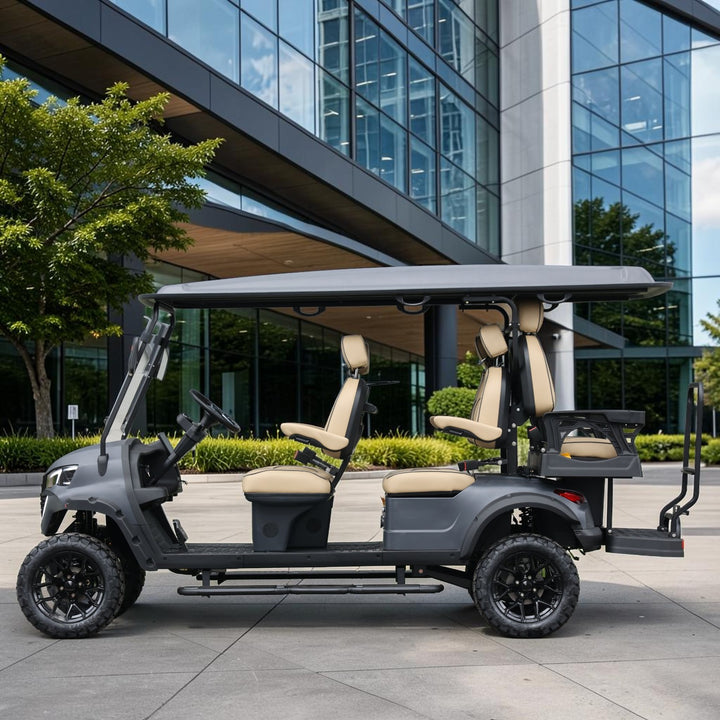 Matte Black grey 6 Seater With Beige Seats - 206ah Extended Range Lifted Golf Cart