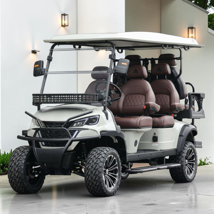 Agate Gray 6 Seater Golf Cart With Dark Brown Seats - 206ah Extended Range Golf Cart LSV