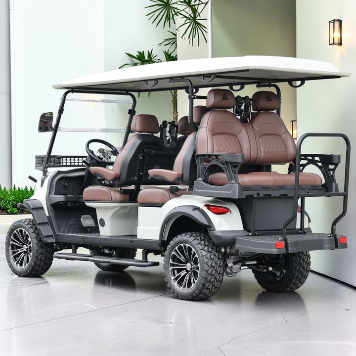 Agate Gray 6 Seater Golf Cart With Dark Brown Seats - 206ah Extended Range Golf Cart LSV