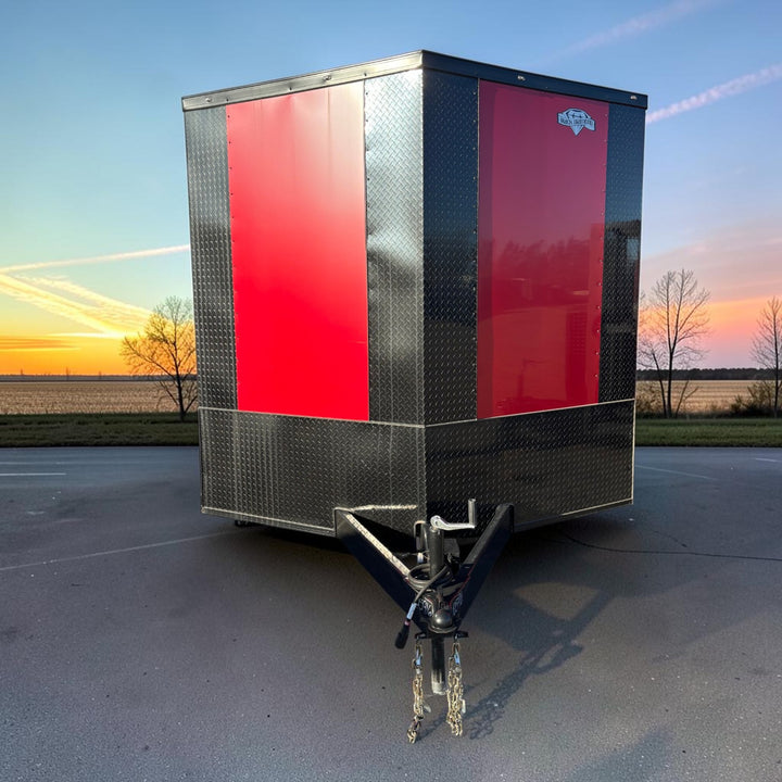 20ft Red Enclosed Trailer with Blackout Pkg, Cabinets, Finished Interior, A/C and Heat Strip – Premium Race Trailer