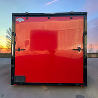 20ft Red Enclosed Trailer with Blackout Pkg, Cabinets, Finished Interior, A/C and Heat Strip – Premium Race Trailer