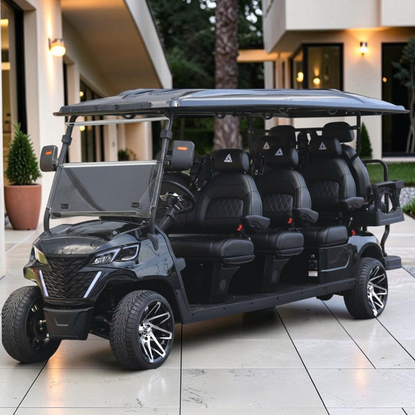 Jet Black 8 Seater Golf Cart With Black Seats - 206ah Extended Range Golf Cart LSV