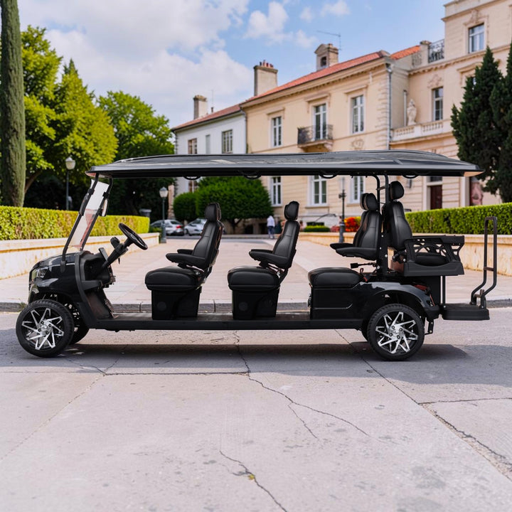 Jet Black 8 Seater Golf Cart With Black Seats - 206ah Extended Range Golf Cart LSV