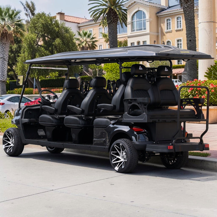 Jet Black 8 Seater Golf Cart With Black Seats - 206ah Extended Range Golf Cart LSV