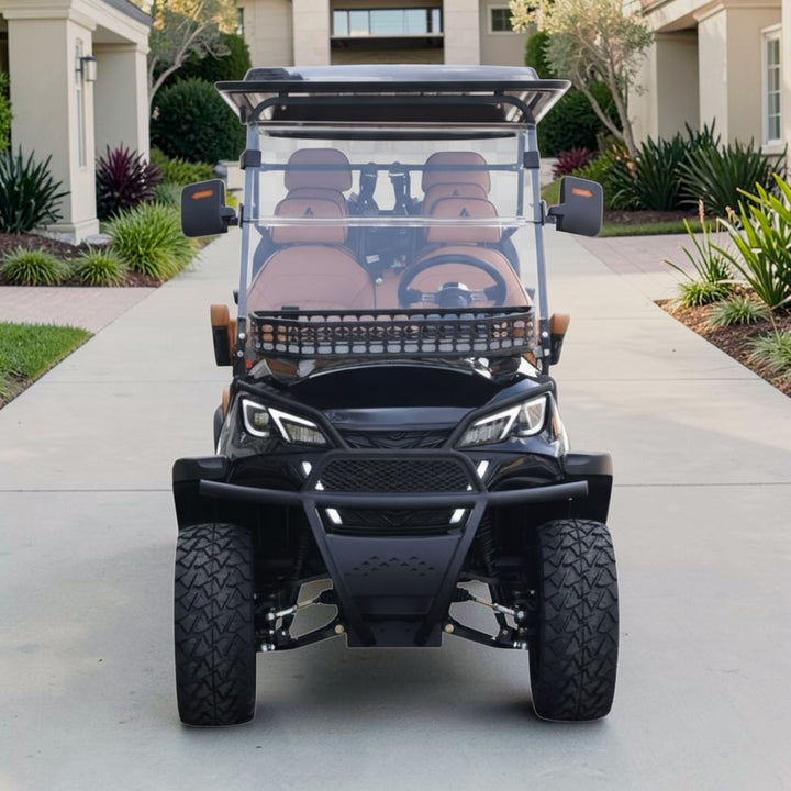 Jet Black 6 Seater Golf Cart With Saddle Seats - 206ah Extended Range Golf Cart LSV