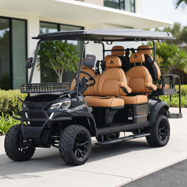 Jet Black 6 Seater Golf Cart With Saddle Seats - 206ah Extended Range Golf Cart LSV