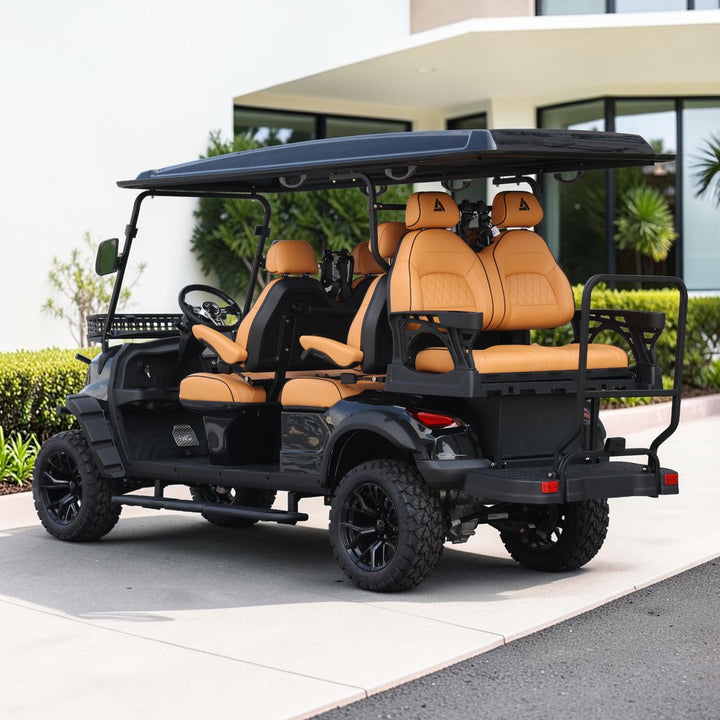 Jet Black 6 Seater Golf Cart With Saddle Seats - 206ah Extended Range Golf Cart LSV