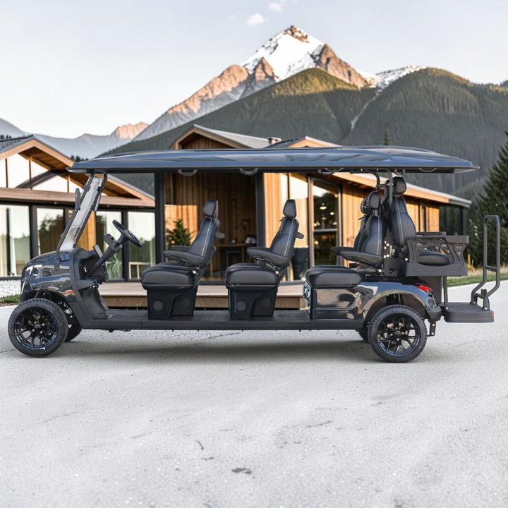 Jet Black 8 Seater Golf Cart With Black Seats - 206ah Extended Range Golf Cart LSV