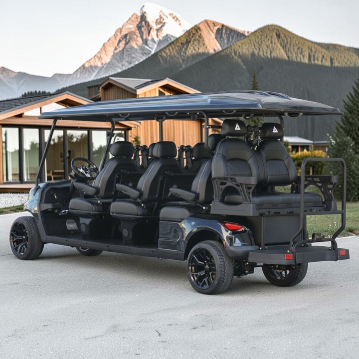 Jet Black 8 Seater Golf Cart With Black Seats - 206ah Extended Range Golf Cart LSV