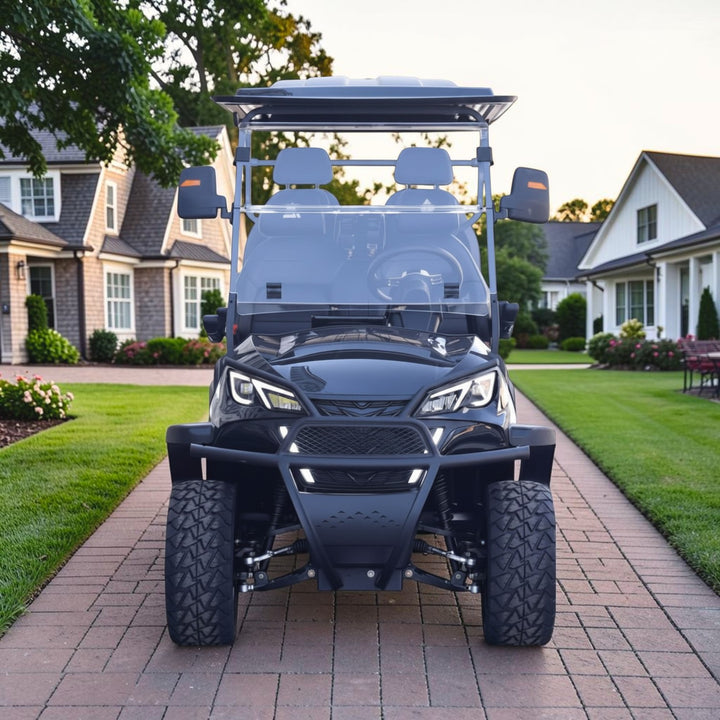Jet Black 6 Seater Golf Cart With Black Seats - 206ah Extended Range Golf Cart LSV