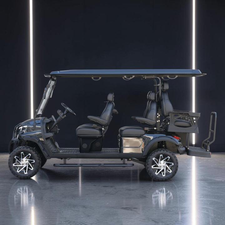 Jet Black 6 Seater Golf Cart With Black Seats - 206ah Extended Range Golf Cart LSV