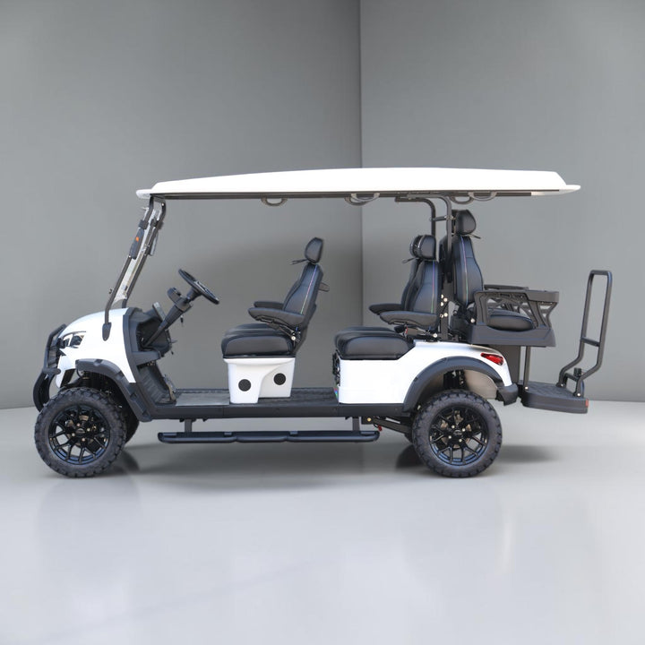 Signal White 6 Seater Golf Cart With Black Seats - 206ah Extended Range Golf Cart LSV
