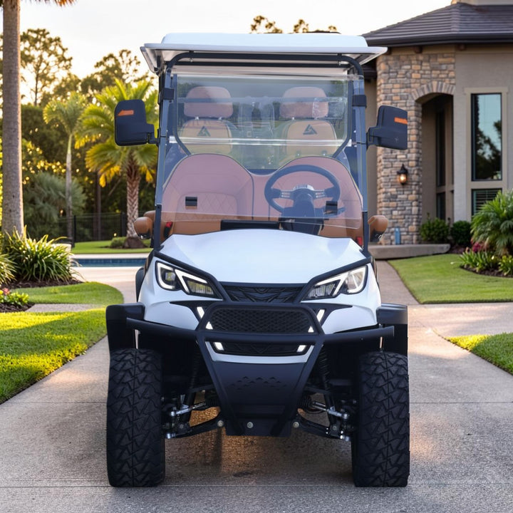 Signal White 6 Seater Golf Cart With Saddle Seats - 206ah Extended Range Golf Cart LSV