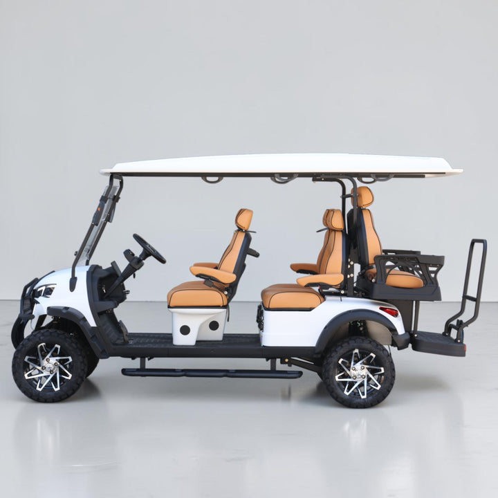 Signal White 6 Seater Golf Cart With Saddle Seats - 206ah Extended Range Golf Cart LSV