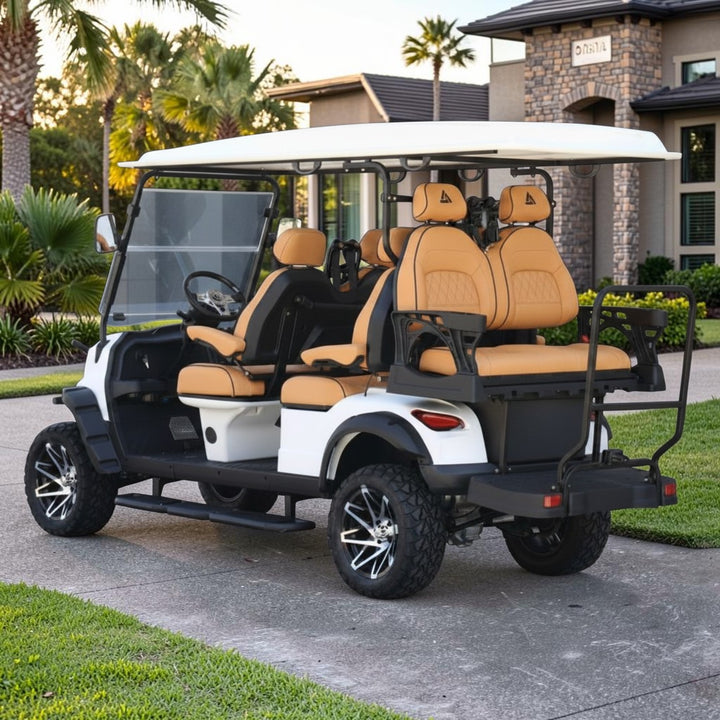 Signal White 6 Seater Golf Cart With Saddle Seats - 206ah Extended Range Golf Cart LSV